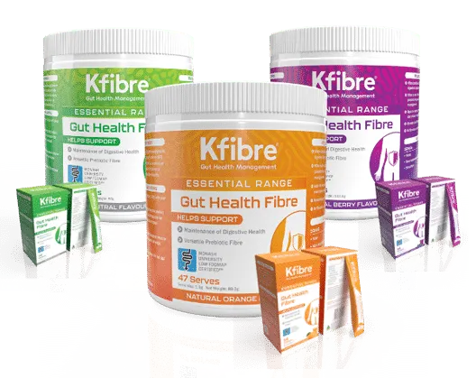 The Kfibre range โ Essential Tub, Sachets, and Pro formulas lined up together